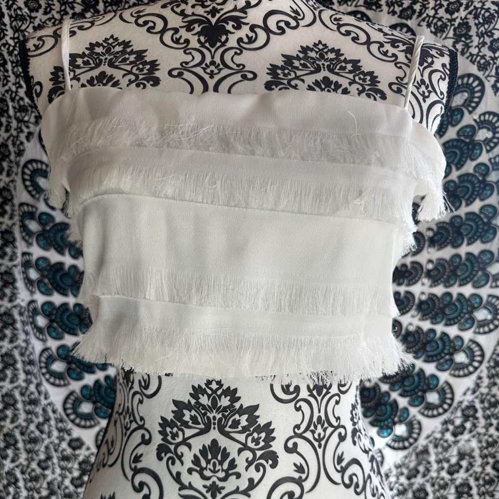 Polly White Fringe Cropped Tank